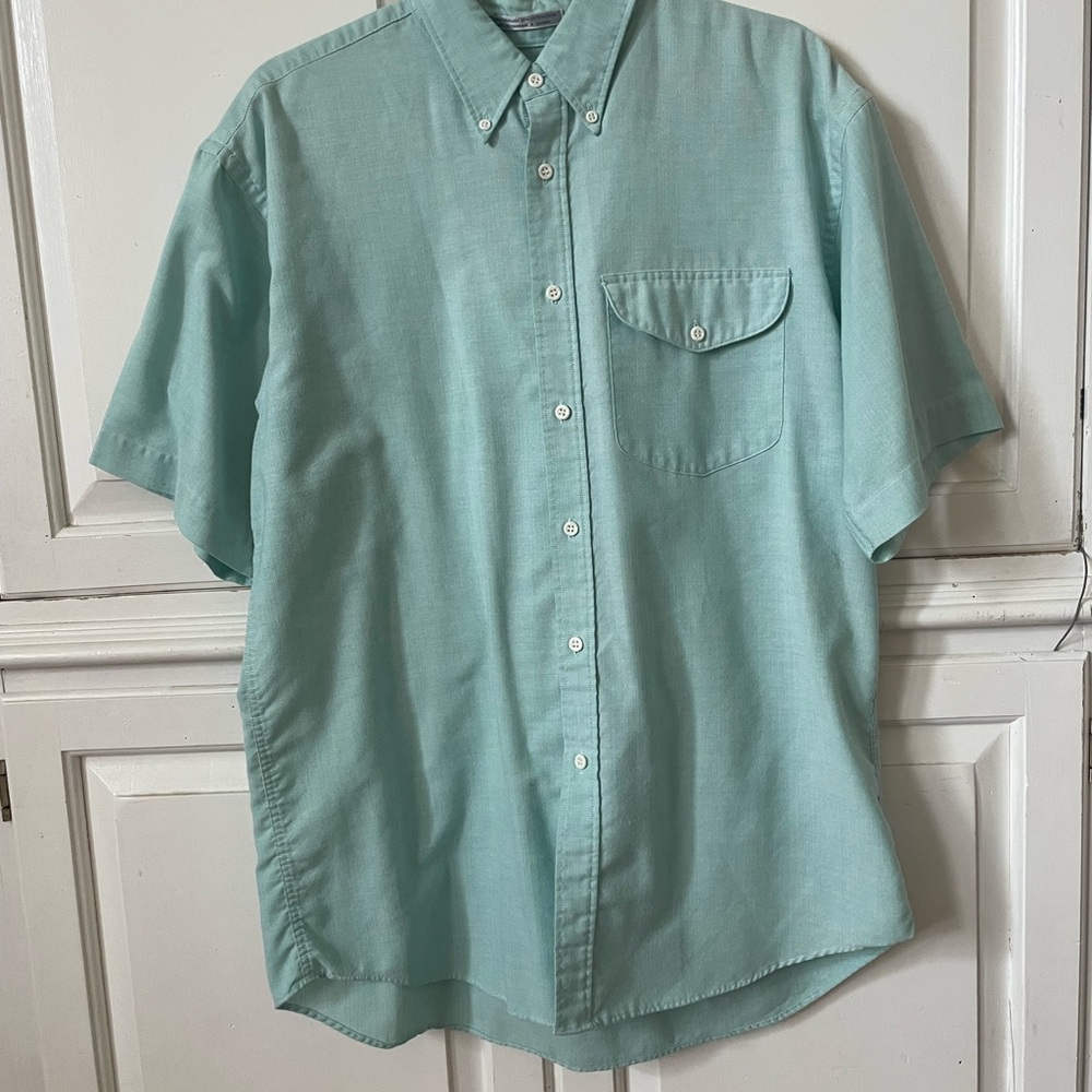 John Henry men’s short sleeve light blue button down shirt regular fit size L